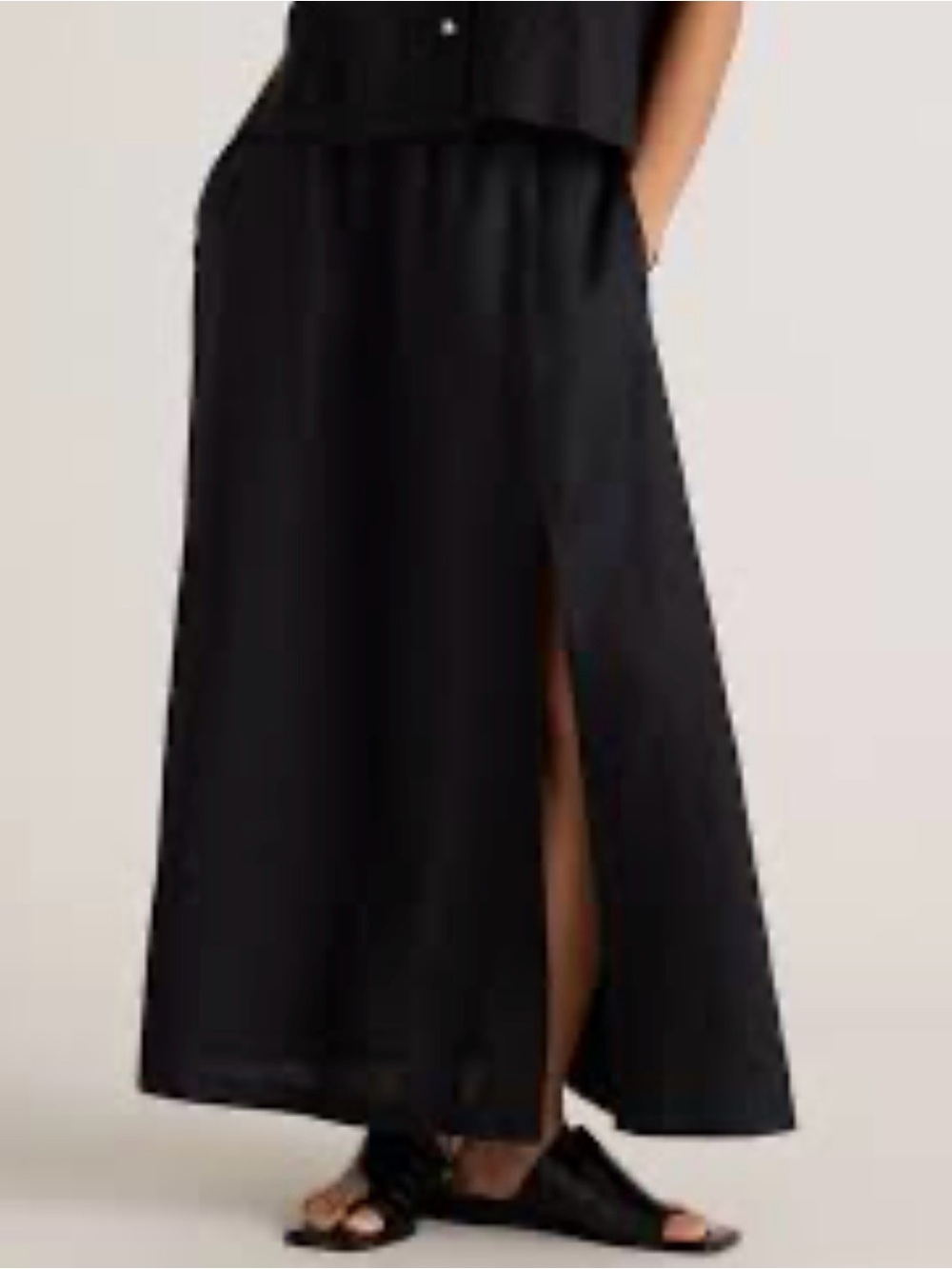 Quince 100% European Linen Midi Slip Skirt in Black - Size XL (EUC)